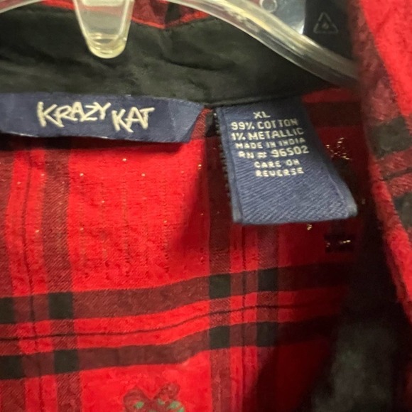 Christmas Plaid Top Krazy Kat Vintage XL Trees Presents Grabdma Cottage - Picture 3 of 3